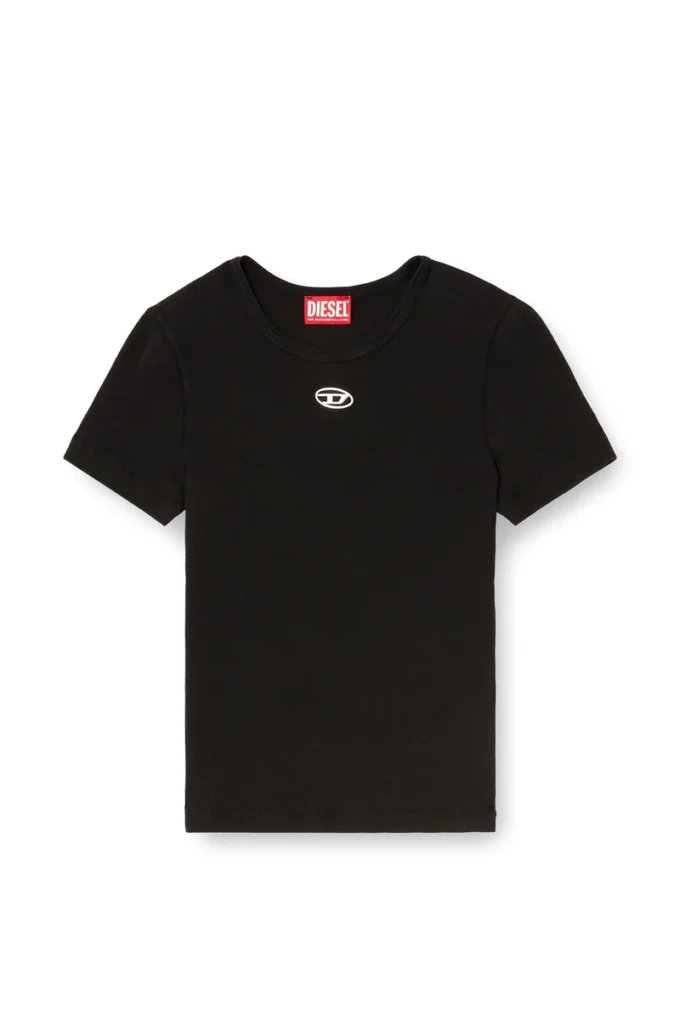 t-ele-long-od Tricou slim cu nervuri și broderie metalică Oval D t-ele-long-od Tricou slim cu nervuri și broderie metalică Oval D