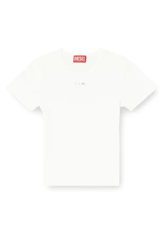 t-ele-long-od Tricou slim cu nervuri și broderie metalică Oval D t-ele-long-od Tricou slim cu nervuri și broderie metalică Oval D
