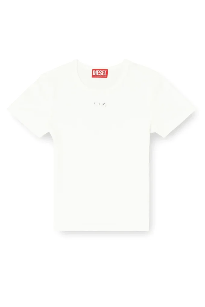 t-ele-long-od Tricou slim cu nervuri și broderie metalică Oval D t-ele-long-od Tricou slim cu nervuri și broderie metalică Oval D