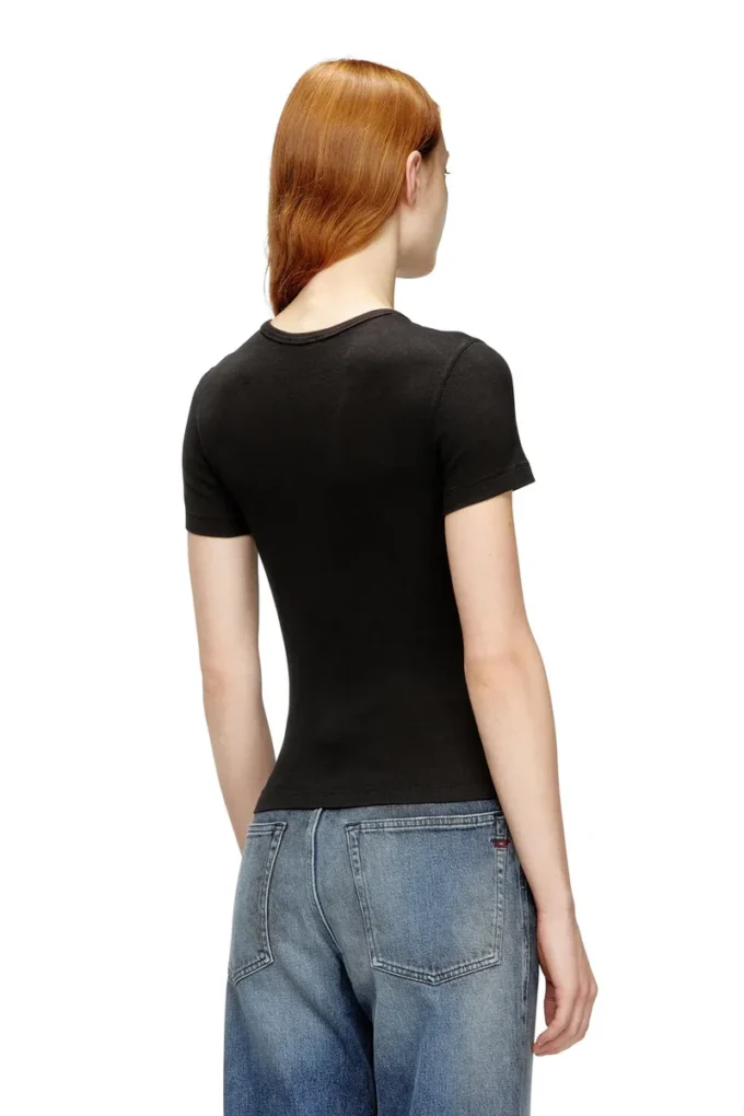 t-ele-long-od Tricou slim cu nervuri și broderie metalică Oval D t-ele-long-od Tricou slim cu nervuri și broderie metalică Oval D