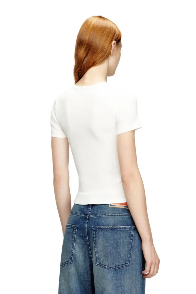 t-ele-long-od Tricou slim cu nervuri și broderie metalică Oval D t-ele-long-od Tricou slim cu nervuri și broderie metalică Oval D