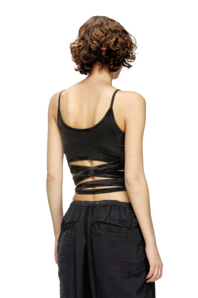 t-leya-tail-r1 Top fără mâneci cu aspect denim și bretele înfășurate