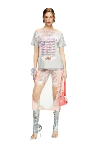 t-normac Tricou cu guler rotund și imprimeu cu versuri