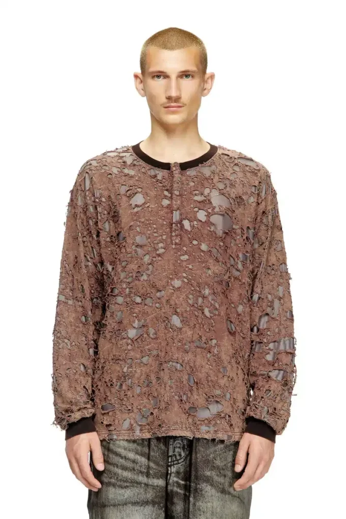 t-overt Tricou cu mâneci lungi din jersey distrus t-overt Tricou cu mâneci lungi din jersey distrus