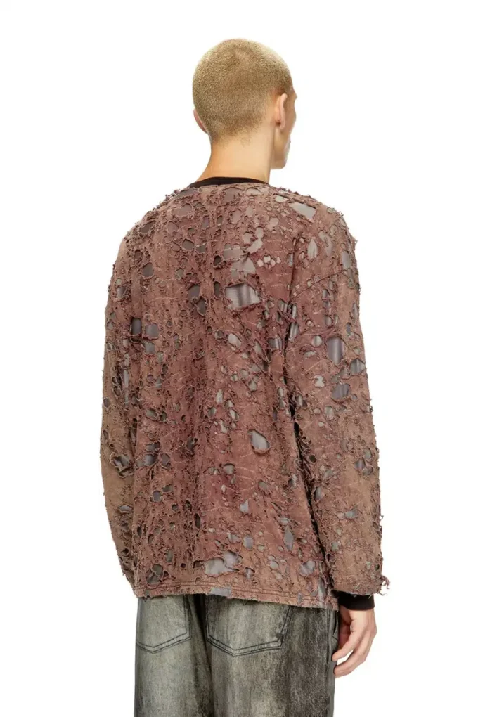 t-overt Tricou cu mâneci lungi din jersey distrus t-overt Tricou cu mâneci lungi din jersey distrus