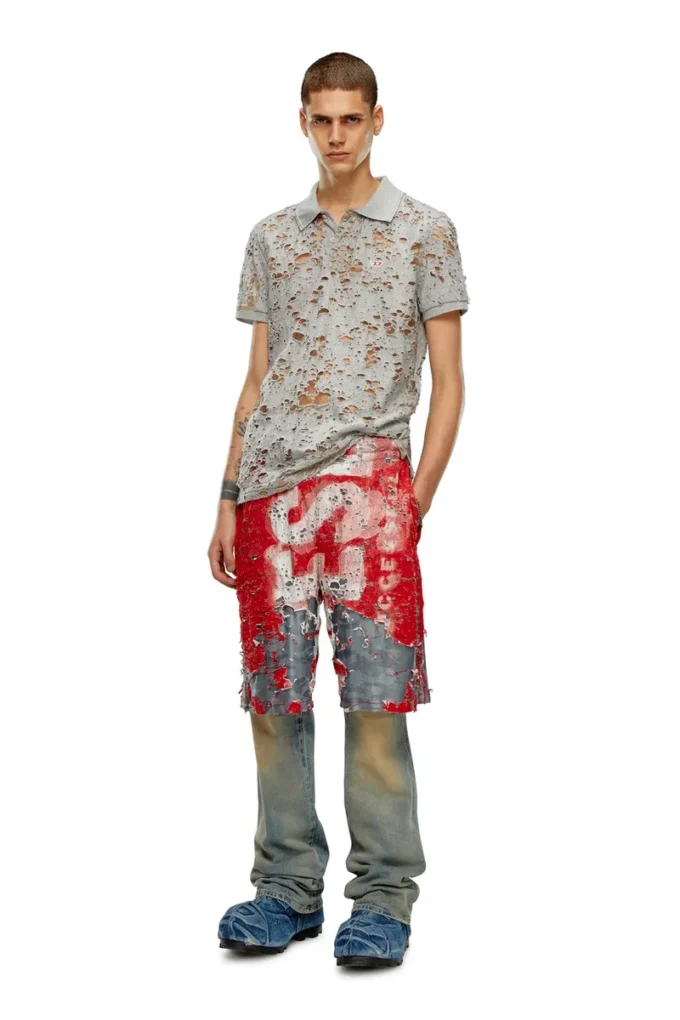 t-smith-devor Tricou polo din tul cu jersey distrus t-smith-devor Tricou polo din tul cu jersey distrus