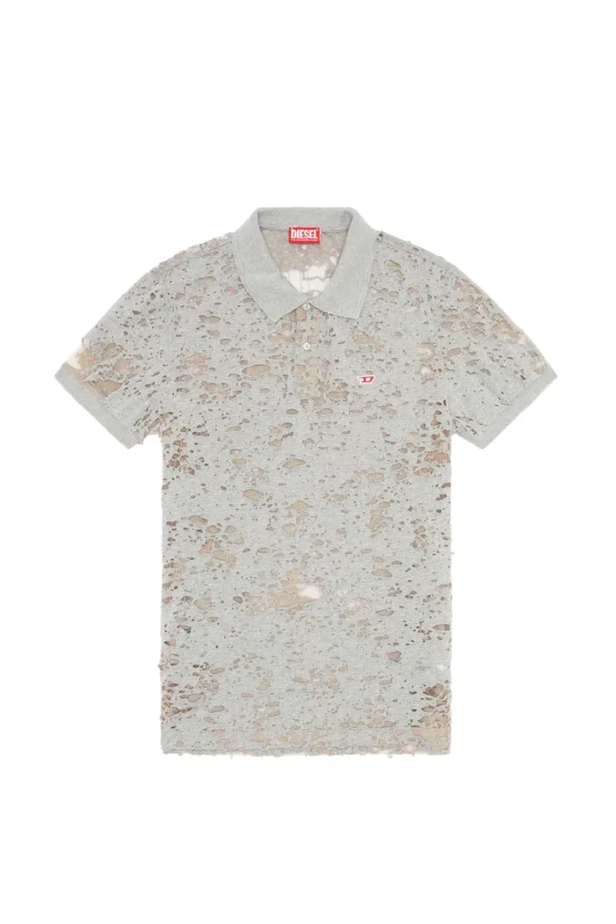 t-smith-devor Tricou polo din tul cu jersey distrus t-smith-devor Tricou polo din tul cu jersey distrus
