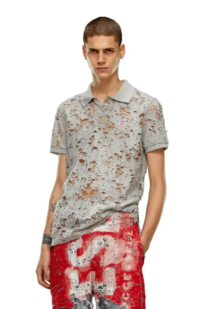 t-smith-devor Tricou polo din tul cu jersey distrus t-smith-devor Tricou polo din tul cu jersey distrus