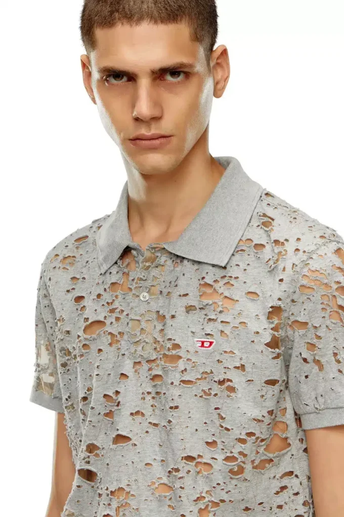 t-smith-devor Tricou polo din tul cu jersey distrus t-smith-devor Tricou polo din tul cu jersey distrus
