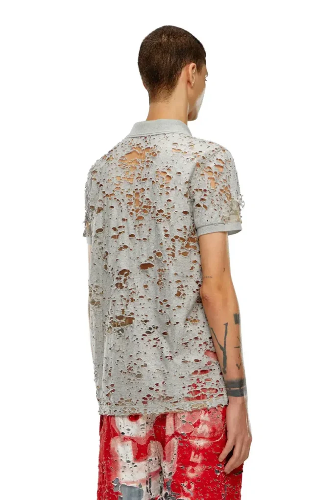 t-smith-devor Tricou polo din tul cu jersey distrus t-smith-devor Tricou polo din tul cu jersey distrus