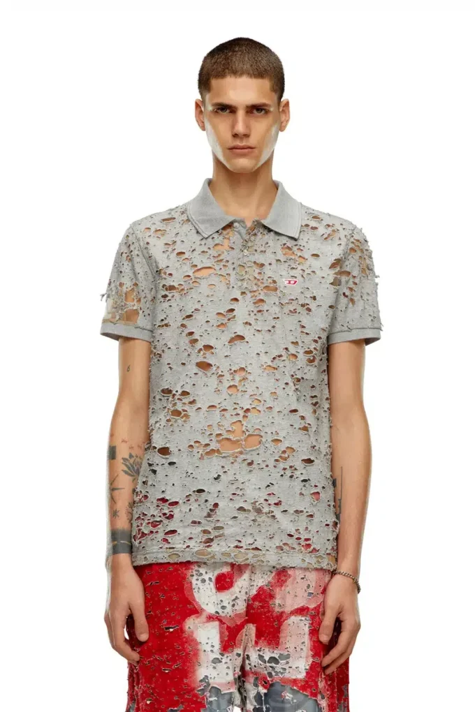t-smith-devor Tricou polo din tul cu jersey distrus t-smith-devor Tricou polo din tul cu jersey distrus