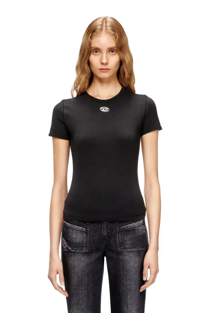 t-uncutieslong-od Tricou slim fit cu logo oval D metalic t-uncutieslong-od Tricou slim fit cu logo oval D metalic