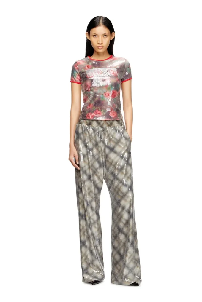 t-unkyel Top din jersey skinny cu imprimeu floral și paiete