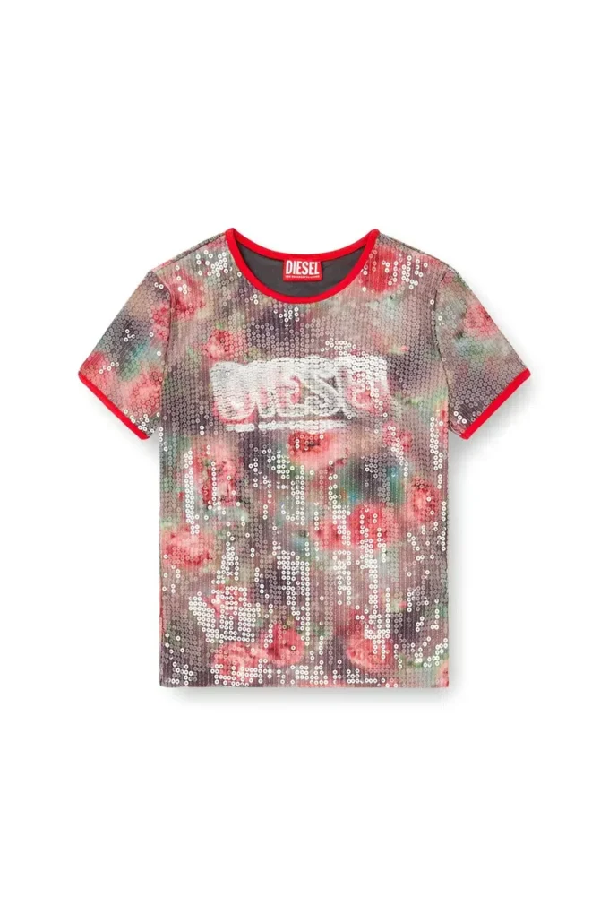 t-unkyel Top din jersey skinny cu imprimeu floral și paiete