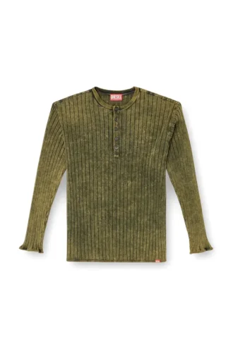 Tricou Henley din tricot cu nervuri largi tratat