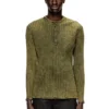 Tricou Henley din tricot cu nervuri largi tratat