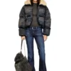 w-aves-fur Jacheta matlasată cu glugă din denim camuflaj cu efect murdar