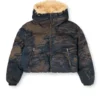 w-aves-fur Jacheta matlasată cu glugă din denim camuflaj cu efect murdar