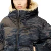 w-aves-fur Jacheta matlasată cu glugă din denim camuflaj cu efect murdar