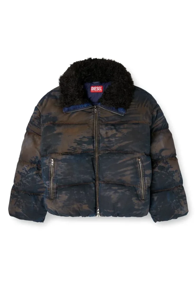 w-johns Jachetă matlasată din denim camuflat cu efect murdar w-johns Jachetă matlasată din denim camuflat cu efect murdar