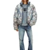 w-kons Jachetă căptușită din denim devoré matlasat în model argyle w-kons Jachetă căptușită din denim devoré matlasat în model argyle