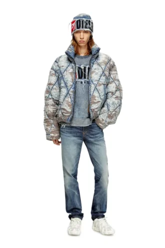 w-kons Jachetă căptușită din denim devoré matlasat în model argyle