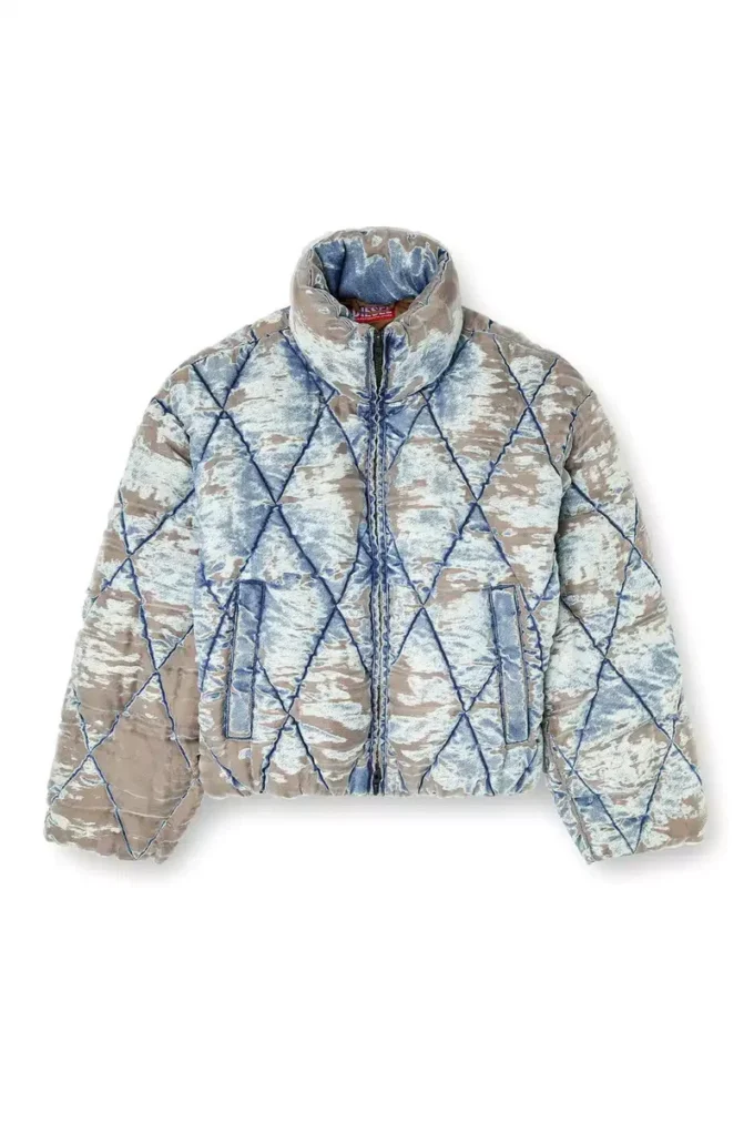 w-kons Jachetă căptușită din denim devoré matlasat în model argyle w-kons Jachetă căptușită din denim devoré matlasat în model argyle
