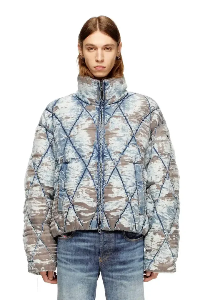 w-kons Jachetă căptușită din denim devoré matlasat în model argyle w-kons Jachetă căptușită din denim devoré matlasat în model argyle